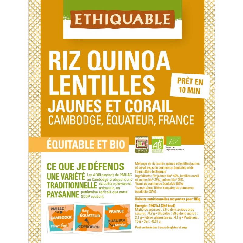 Riz Quinoa lentilles bio & équitable VRAC RHD 5 kg