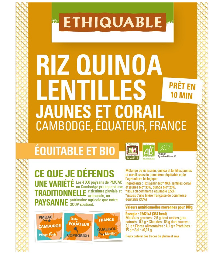 Riz Quinoa lentilles bio & équitable VRAC RHD 5 kg