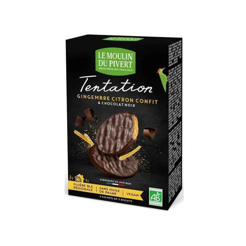 Biscuits Tentation au chocolat noir, gingembre et citron confit vegan, bio & équitable