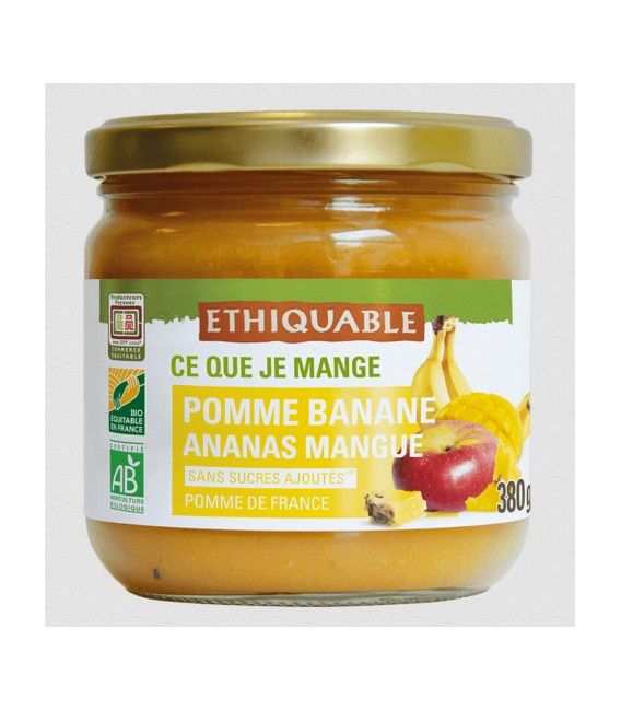 Purée pomme, banane, ananas & mangue bio et éthiquable - bocal de 380 g