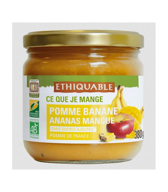 Purée pomme, banane, ananas & mangue bio et éthiquable