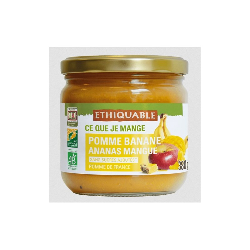 Purée pomme, banane, ananas & mangue bio et éthiquable