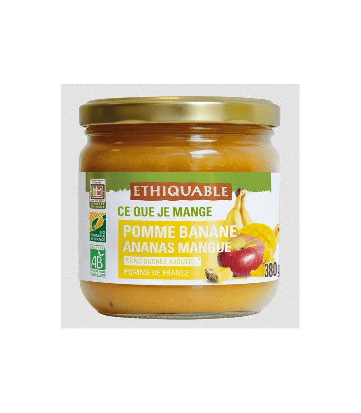 Purée pomme, banane, ananas & mangue bio et éthiquable - bocal de 380 g