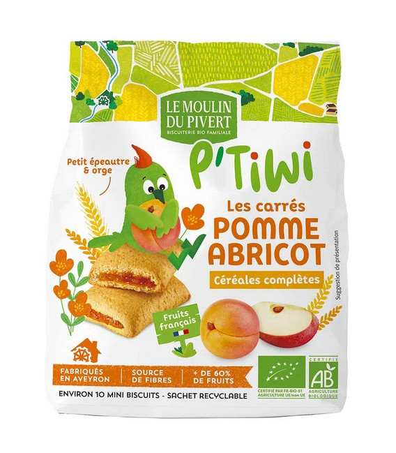 Biscuits P'tiwi carrés fourrés pomme abricot bio & équitable
