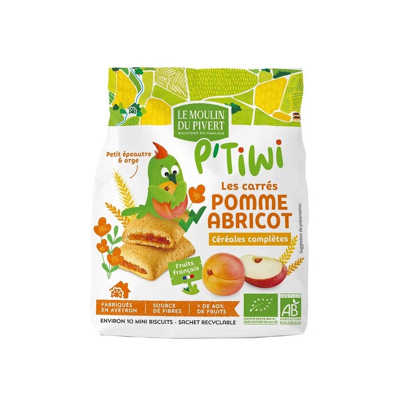 Biscuits P'tiwi carrés fourrés pomme abricot bio & équitable