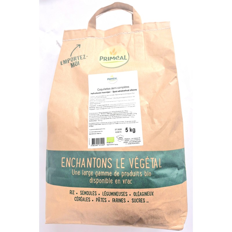 Coquillettes blanches 100% France bio VRAC RHD 5 kg