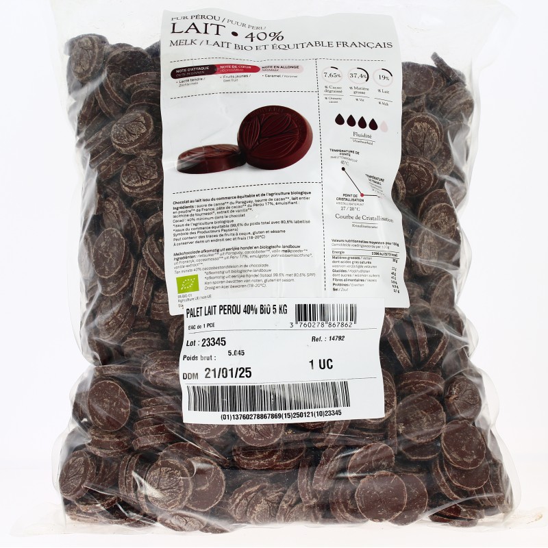 Pépites de chocolat noir 72% bio & équitable VRAC RHD 5 kg