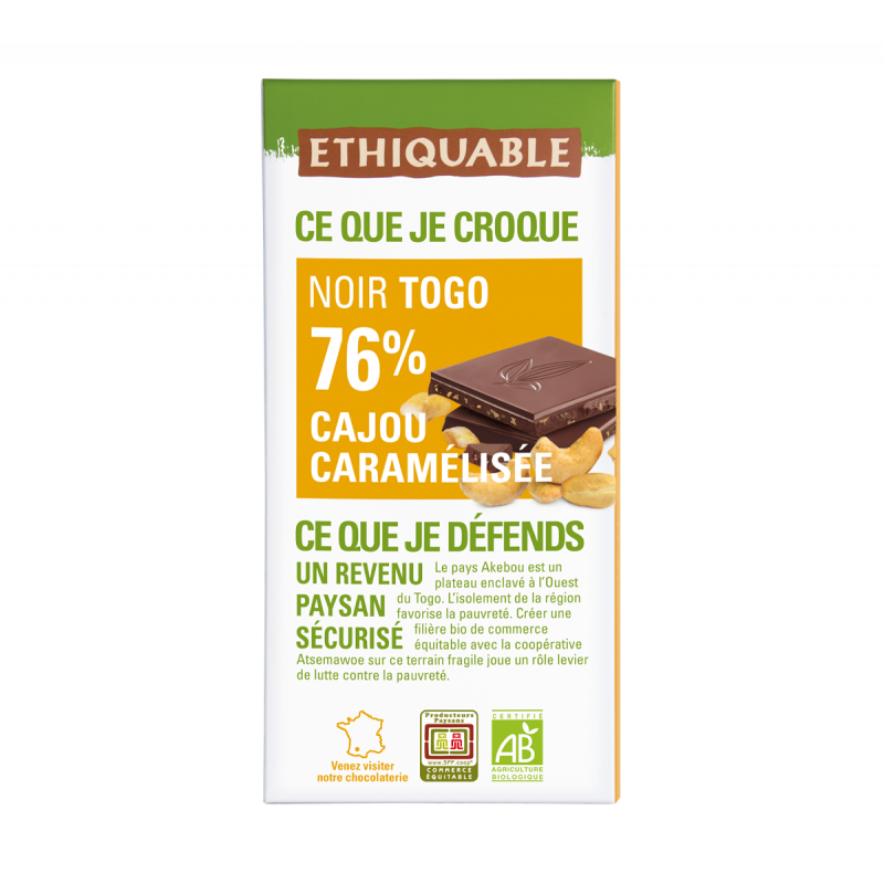 Chocolat noir 76% Togo bio & équitable