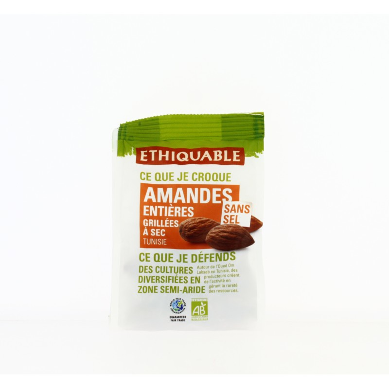 Amandes entières grillées à sec SANS SEL bio & équitable 100 g