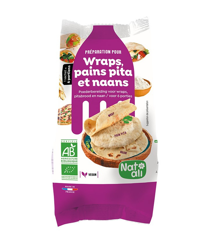 Préparation en poudre bio pour wraps - pains pita - naans bio & sans gluten