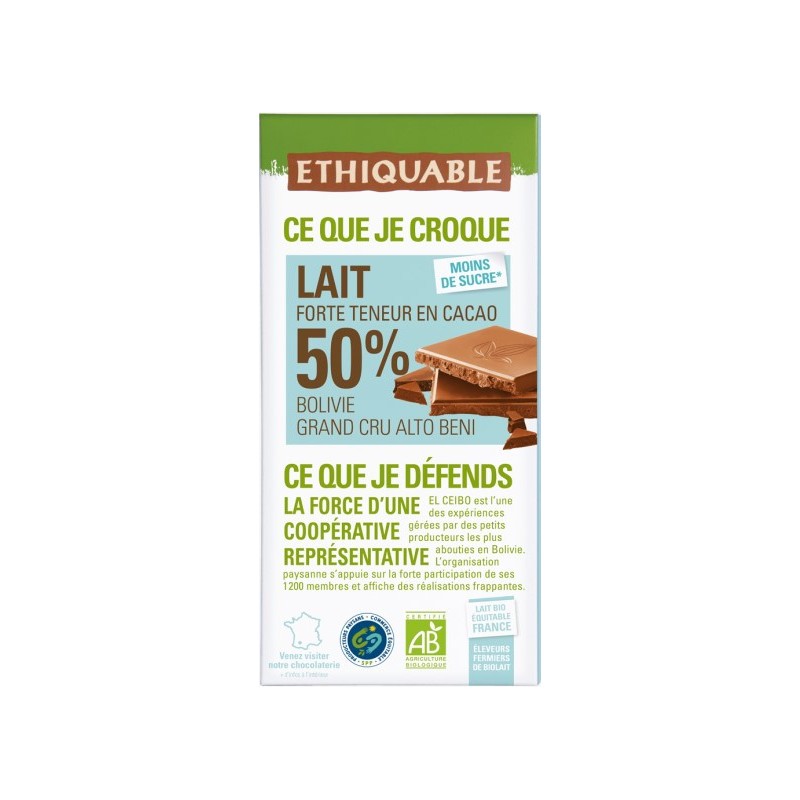 Chocolat au lait 50% Grand Cru Bolivie bio & équitable