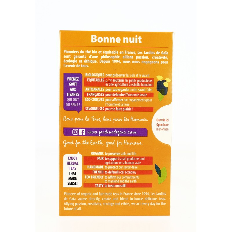 Bonne nuit - Tisane de plantes Apaisantes - Mélisse Tilleul Lavandes bio