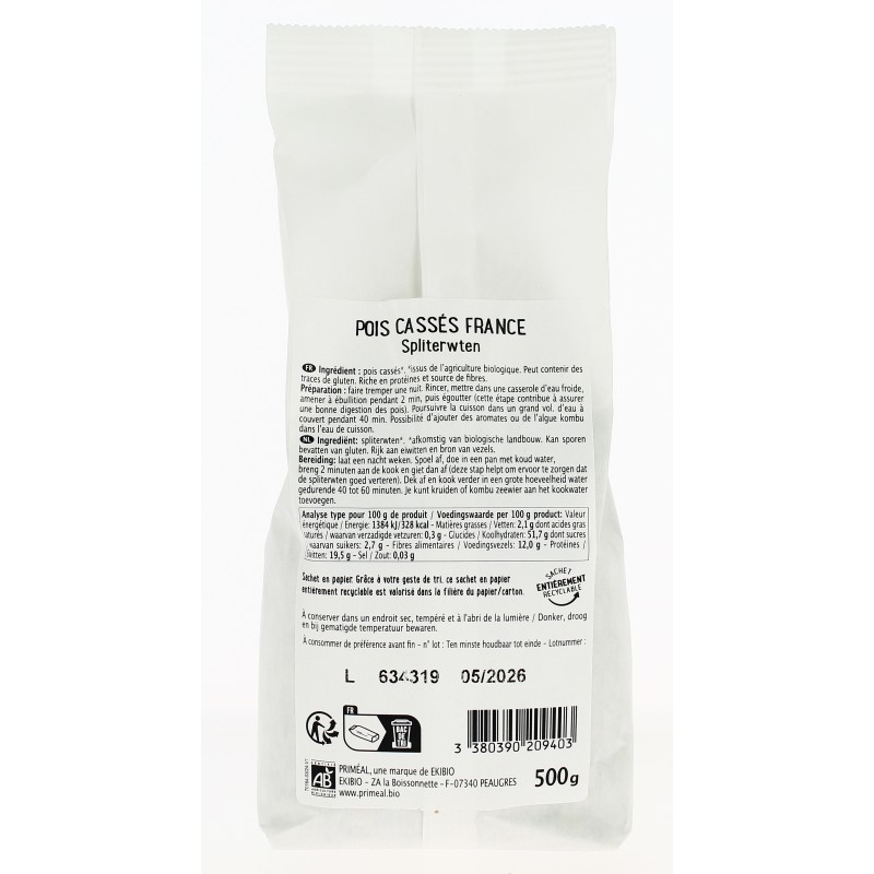 Pois cassés bio 500 g