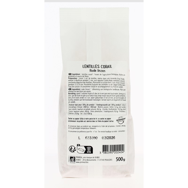 Lentilles corail bio