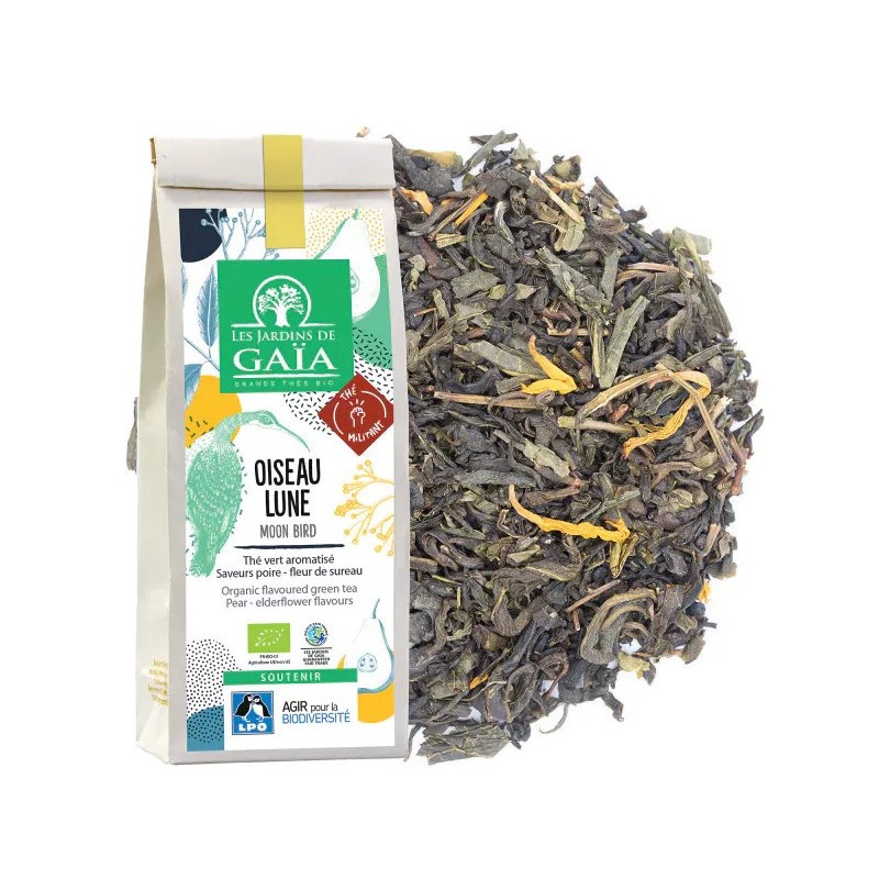 Oiseau Lune - Thé Vert aromatisé (Poire - Fleur de sureau) bio