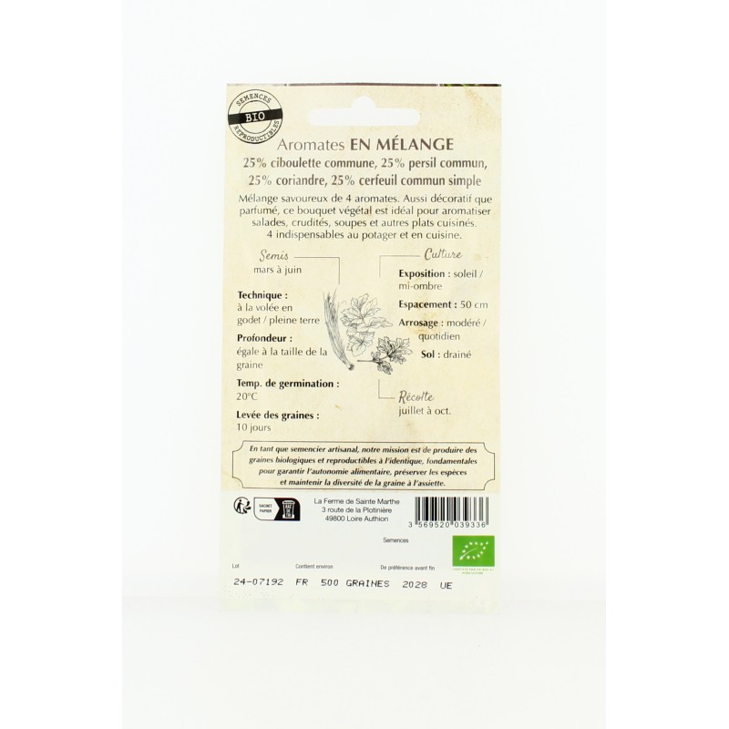 Aromates en Mélanges - Semences reproductibles bio