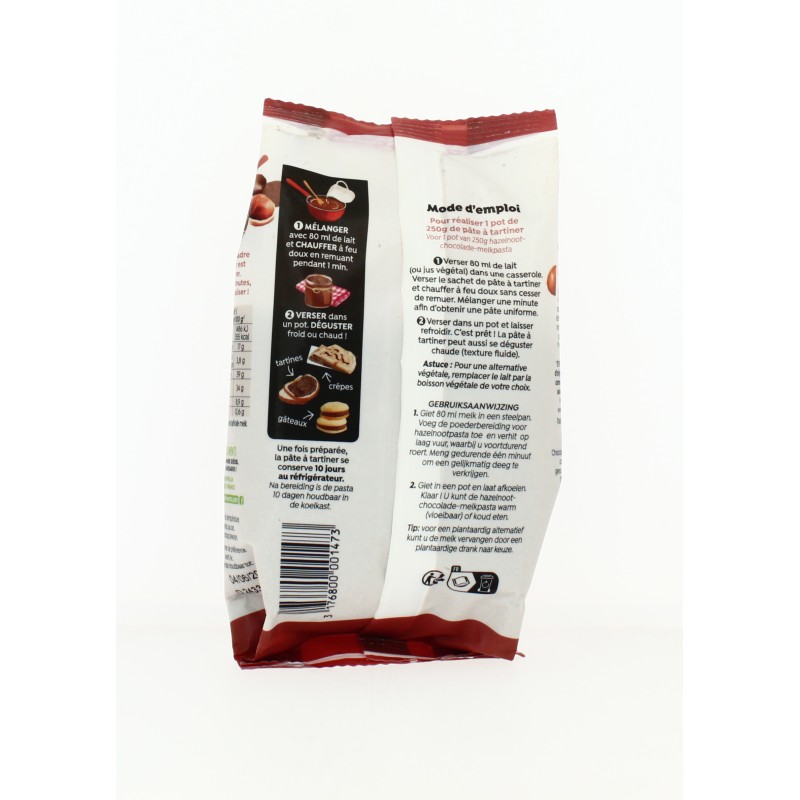 Préparation en poudre bio pour Pâte à tartiner " noisettes - chocolat - lait " & sans gluten