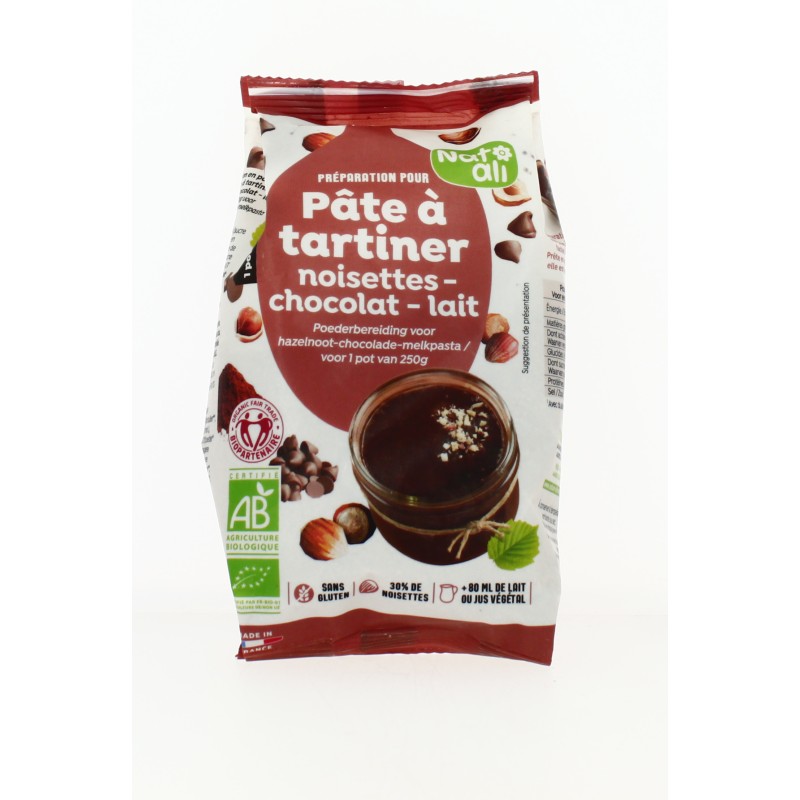 Préparation en poudre bio pour Pâte à tartiner " noisettes - chocolat - lait " & sans gluten