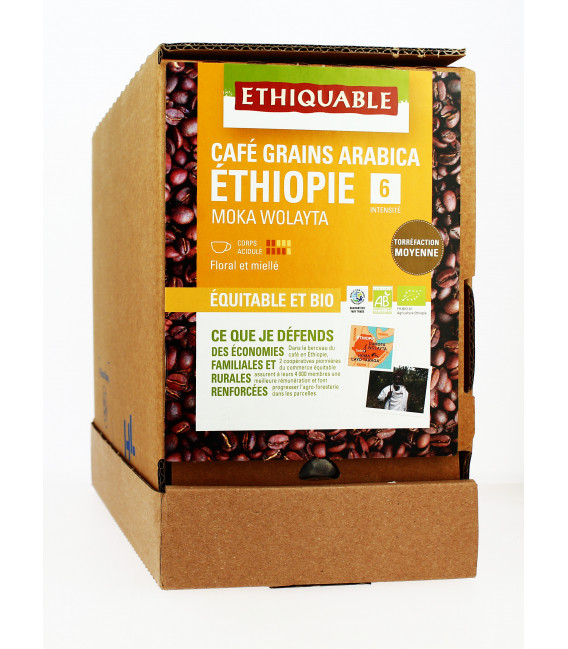Café Éthiopie Moka Wolayta GRAINS bio & équitable VRAC RHD 3.25 kg