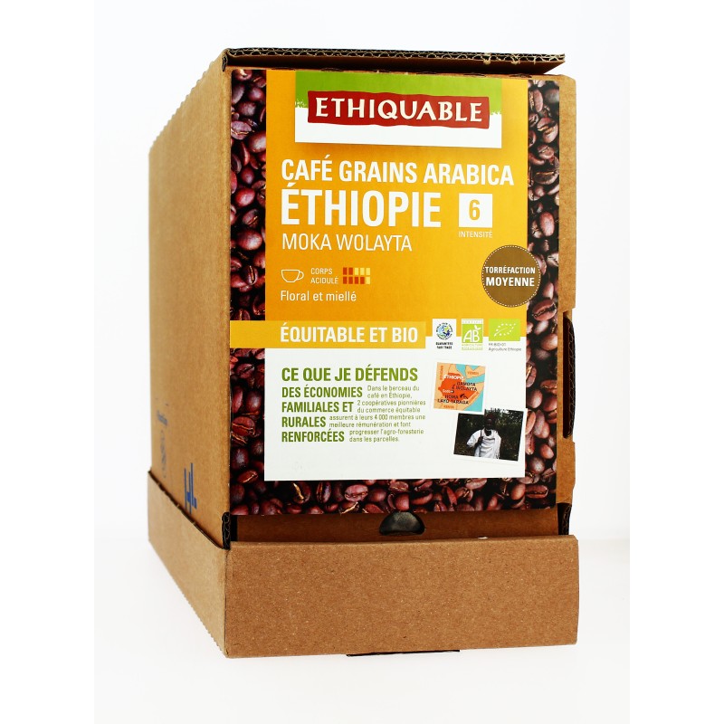 Café Éthiopie Moka Wolayta GRAINS bio & équitable VRAC RHD 3.25 kg