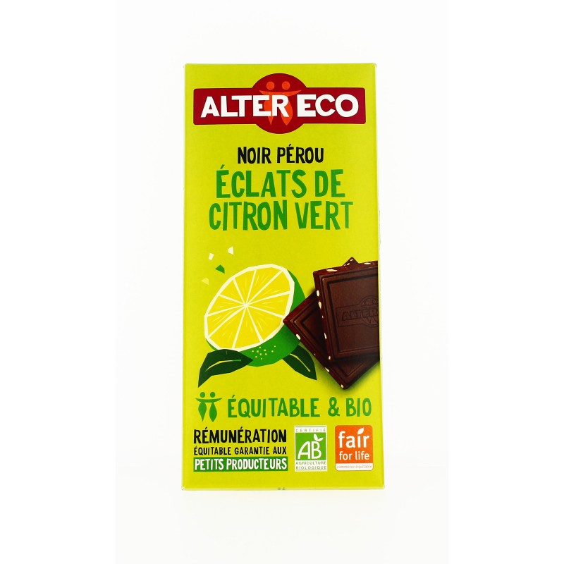 Chocolat noir éclats de citron vert bio et équitable