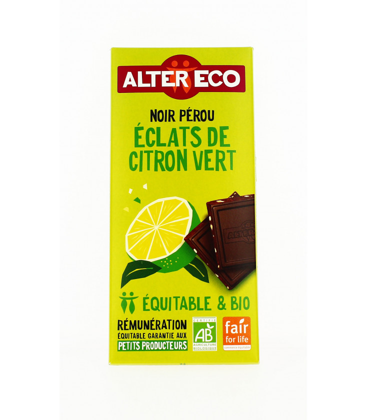 Chocolat noir éclats de citron vert bio et équitable