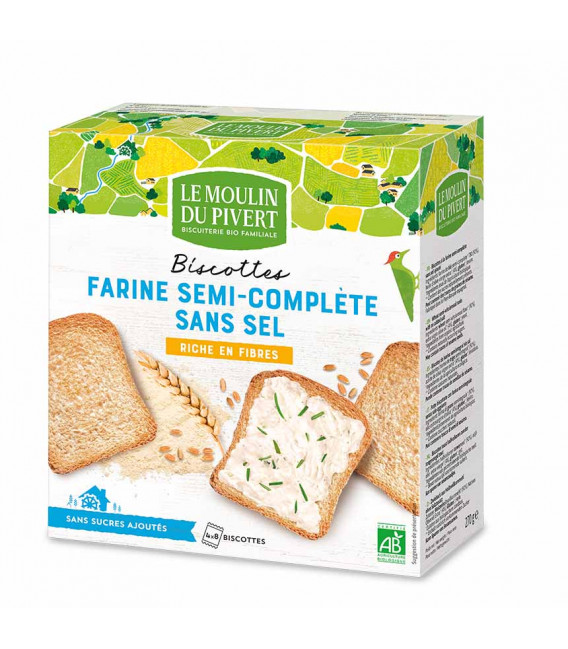 Biscottes à la farine semi -complète - sans sel et sans sucres ajoutés bio & vegan
