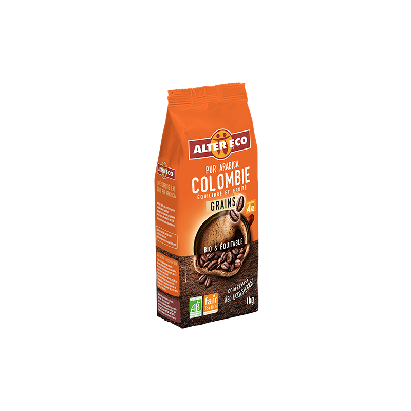 PROMO - Café COLOMBIE Pur Arabica en Grains bio et équitable - 1 Kg
