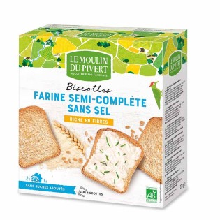 Biscottes à la farine semi -complète - sans sel et sans sucres ajoutés bio & vegan - 270 g | LE MOULIN DU PIVERT