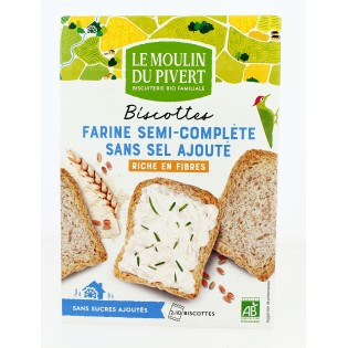 Biscottes à la farine semi -complète - sans sel et sans sucres ajoutés bio & vegan - 200 g | LE MOULIN DU PIVERT