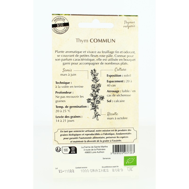 THYM Commun AB  - Semences reproductibles bio | FERME DE SAINTE MARTHE