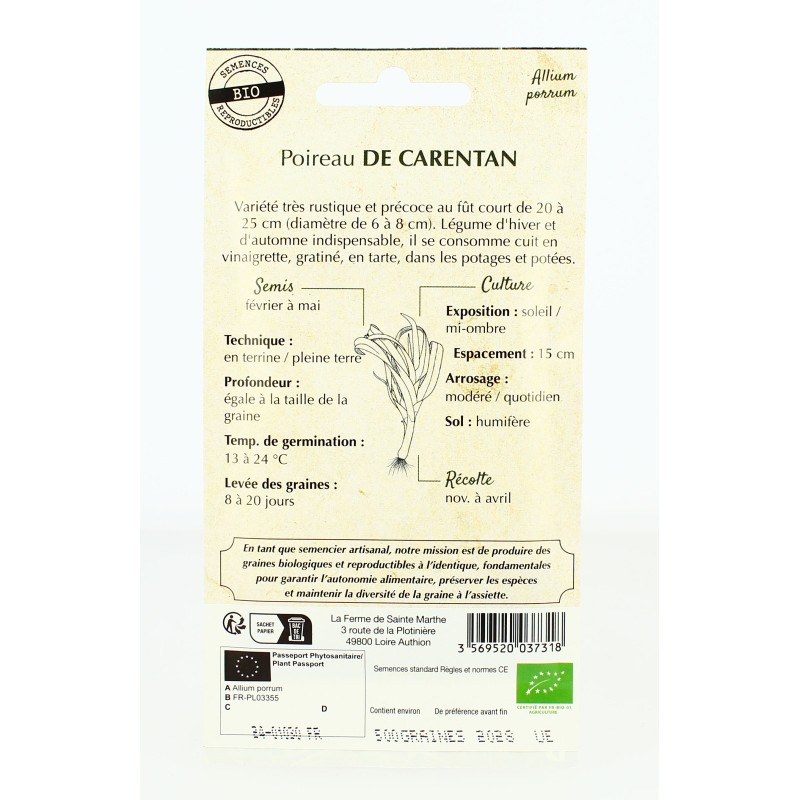 POIREAU de Carentan 2 AB  - Semences reproductibles bio | FERME DE SAINTE MARTHE
