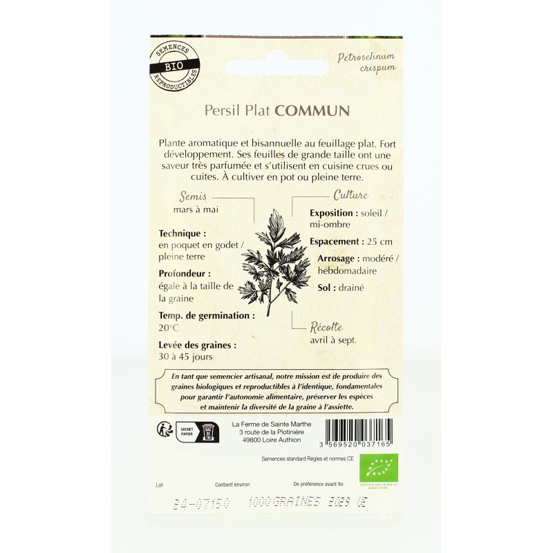 Persil Commun 2 - Semences reproductibles bio | FERME DE SAINTE MARTHE