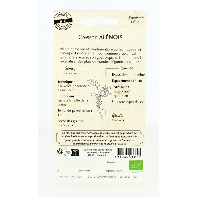 Cresson Alénois AB  - Semences reproductibles bio | FERME DE SAINTE MARTHE