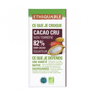 Cacao cru non torréfié 82% de cacao bio & équitable - 80 g | ETHIQUABLE