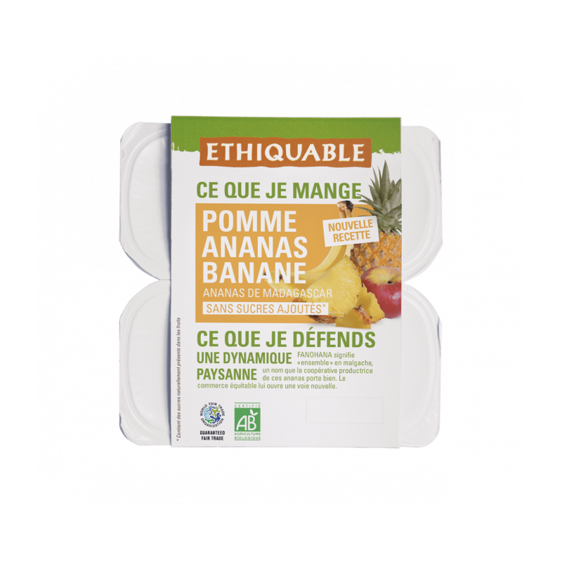 Purée de  Pomme, Ananas,  Banane sans sucre ajoutés bio et équitable
