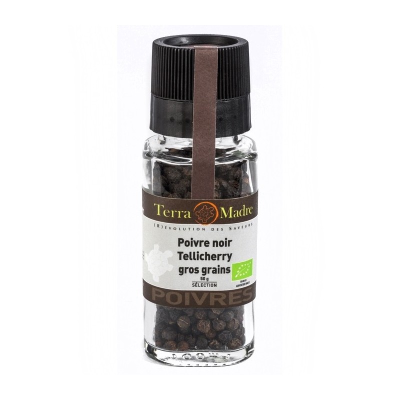 Poivre Noir Tellicherry en grains bio - 50 g | TERRA MADRE