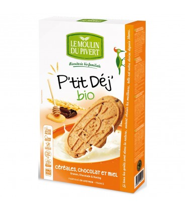 Biscuits P'tit Déj' Céréales, Chocolat et Miel bio & équitable - 190 g | LE MOULIN DU PIVERT