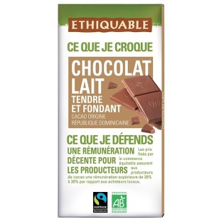 Chocolat Lait Nature bio & équitable - 100 g | ETHIQUABLE