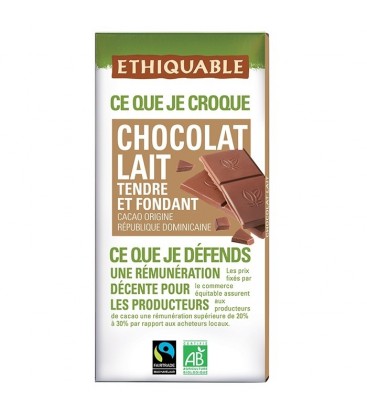 Chocolat Lait Nature bio & équitable - 100 g | ETHIQUABLE
