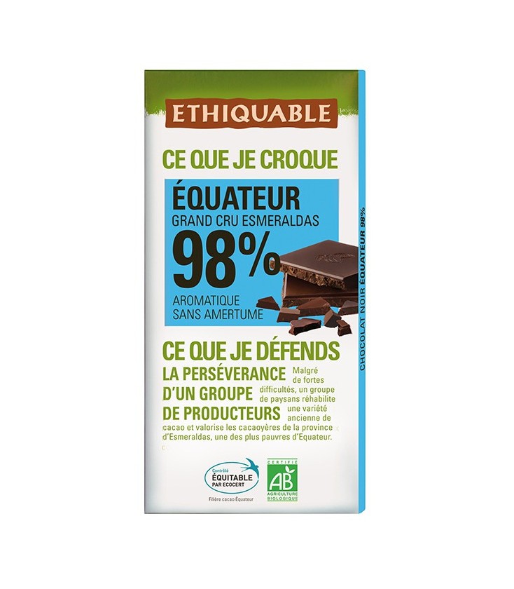 Chocolat Noir Grand Cru Esmeraldas 98% bio & équitable