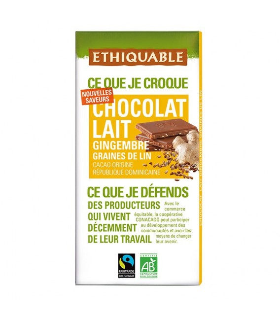 DATE PROCHE - Chocolat Lait Gingembre graines de Lin bio & équitable