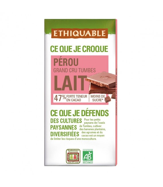 DATE DÉPASSÉE - Chocolat au lait 47% Grand Cru Pérou bio & équitable