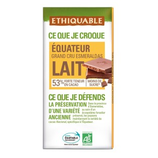 Chocolat au lait 53% Grand Cru d'Équateur bio & équitable - 100 g | ETHIQUABLE