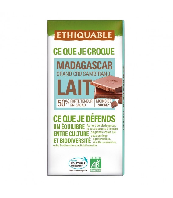 DATE DÉPASSÉE - Chocolat au lait 50% Grand Cru de Madagascar bio & équitable