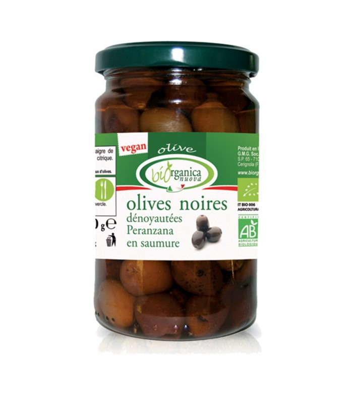 Olives noires bio dénoyautées en saumure 280 g